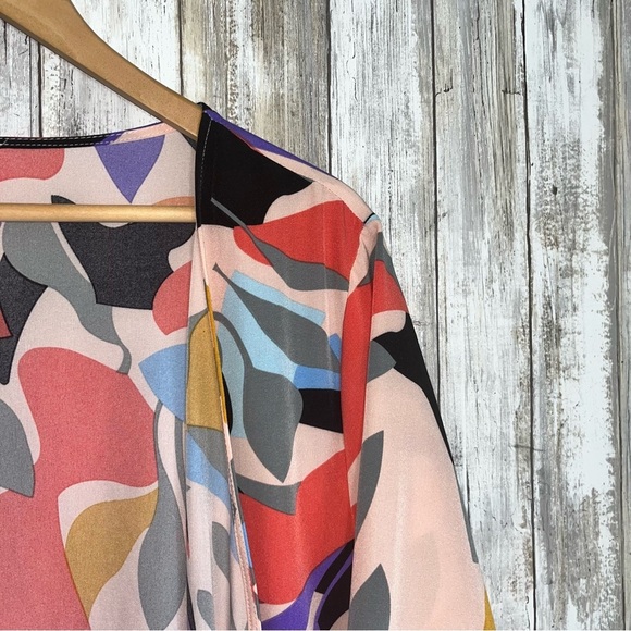 JODIFL Colorful Abstract Mod Open Front Kimono Cover Up Layer Artsy Boho - Picture 3 of 5